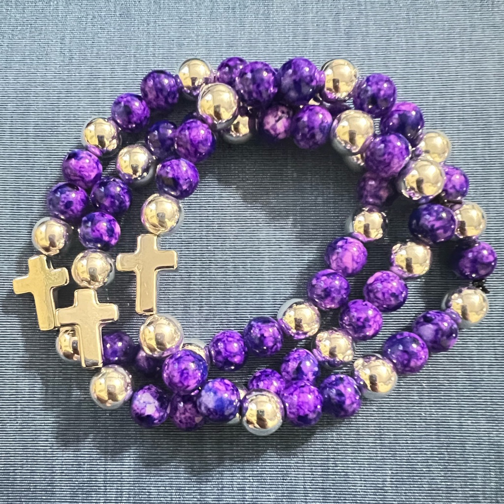 Dark Purple And Black Zinc Cross Bracelet